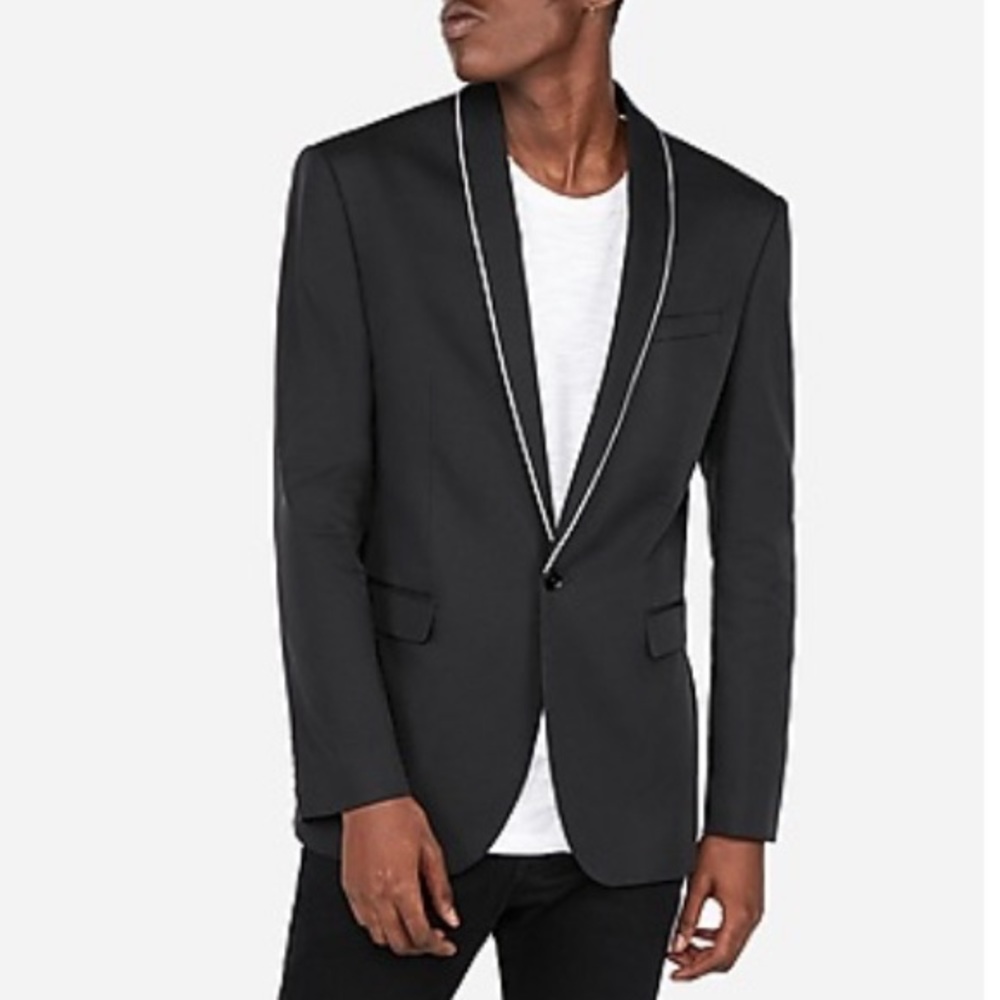 Express Slim Piped Tuxedo Jacket